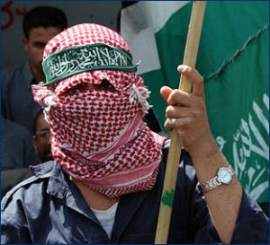 Hamas supporter with Hamas flag